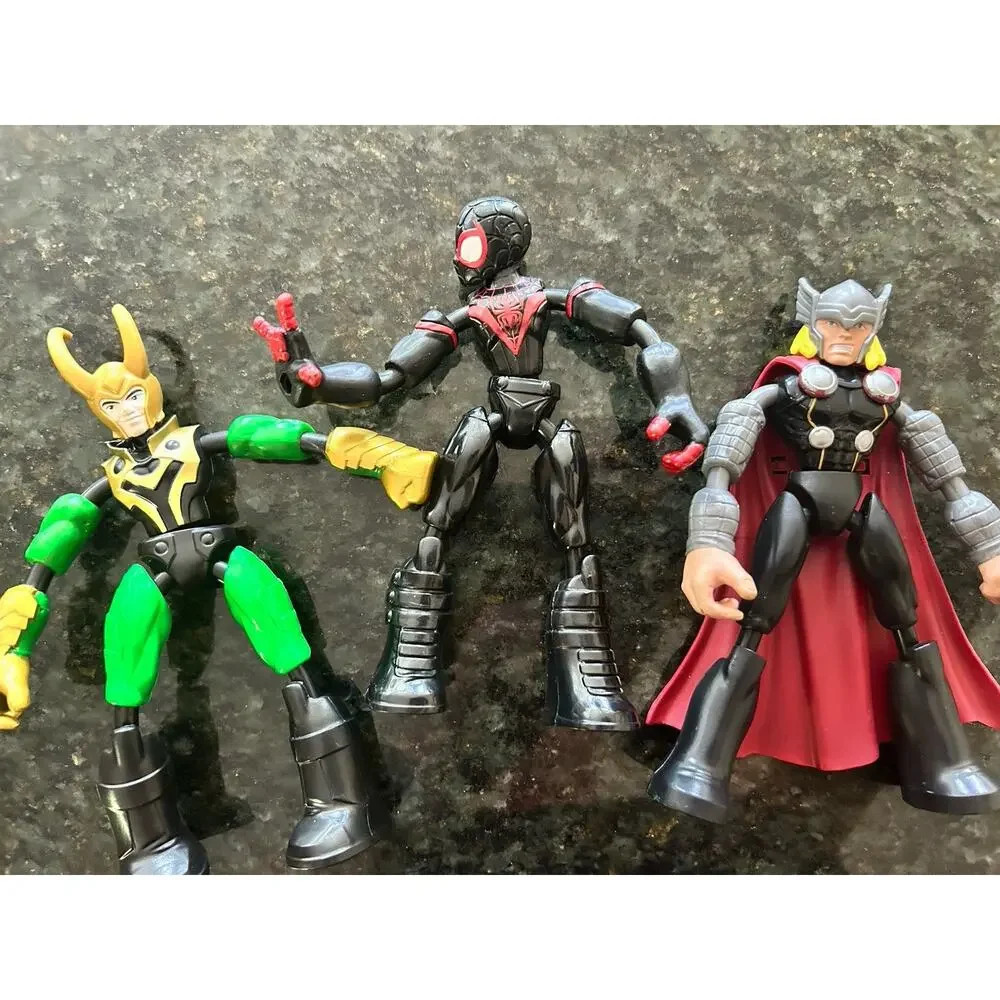 Set Of 3 “Bend And Flex” Marvel Spiderman‎ 6” Action Figures With Shields Loki